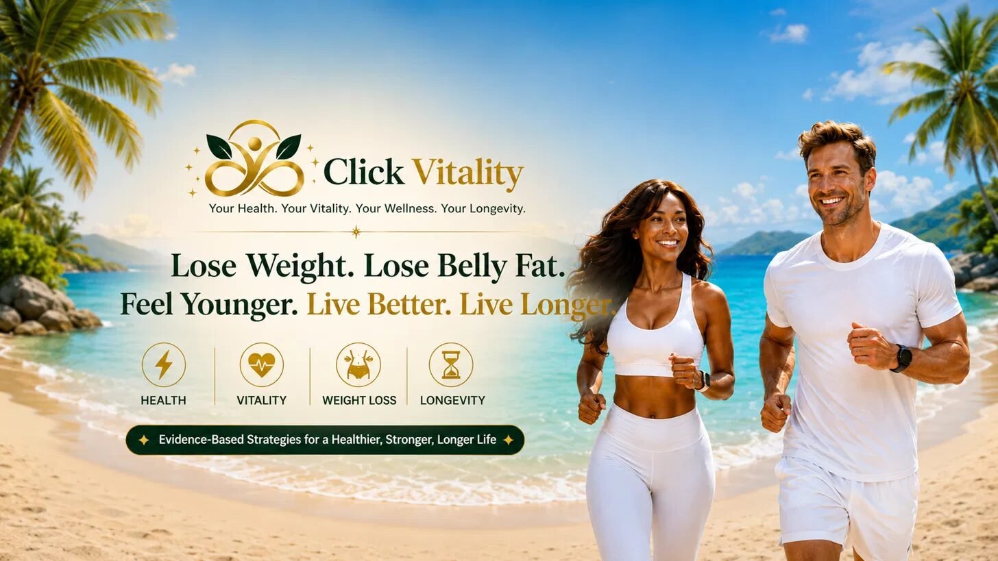Click Vitality YouTube banner — Lose Weight, Lose Belly Fat, Feel Younger, Live Better, Live Longer